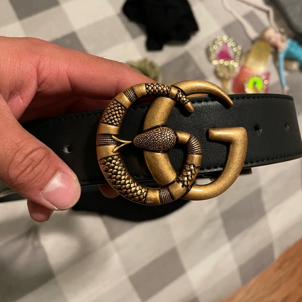 LEATHER BELT WITH DOUBLE G BUCKLE WITH SNAKE size 95